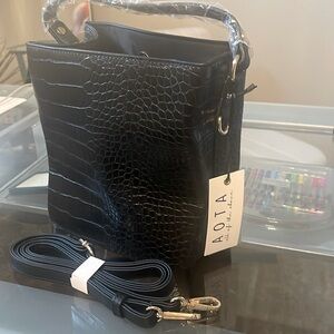 Black Crocodile Bucket Bag